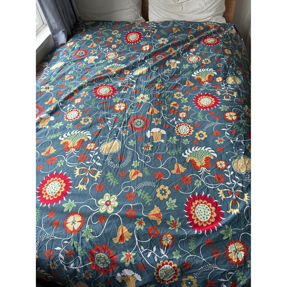 Ikea Duvet Cover Cotton Full Queen Rosenrips Floral Reversible Blue